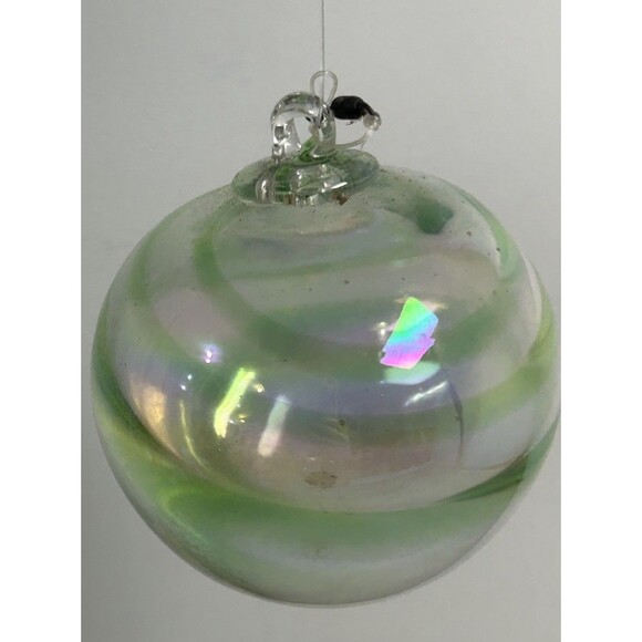 VTG Hand Blown Art Glass Orb Ball Ornament Christmas Sun Catcher 4" Green Swirl - Picture 2 of 4